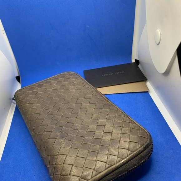 Bottega Veneta Brown nappa leather Intreciato continental zip up zippy wallet